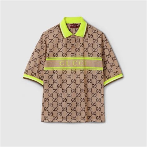 Polyester mesh GG print polo shirt 